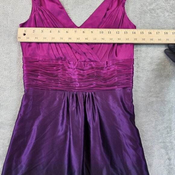 Ann Taylor Dress Womens Size 0 Purple Silk Ombre Ruched V Neck A Line Formal - Picture 3 of 9